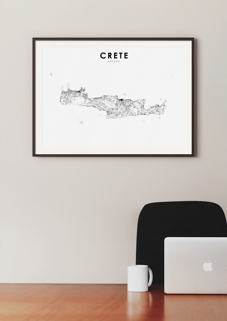 Crete Greece Map Print, Road Map Art Poster, Κρήτη Kríti Krḗtē Greek, Crete Island Map Art, Nursery Room Wall Office Decor, Printable Map image 3