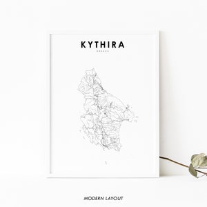 Kythira Griechenland Karte Print, Karte Kunst Poster, Cythera Κύθηρ§, Stadt Straße Road Map Print, Kinderzimmer Wand Büro Dekor, druckbare Karte