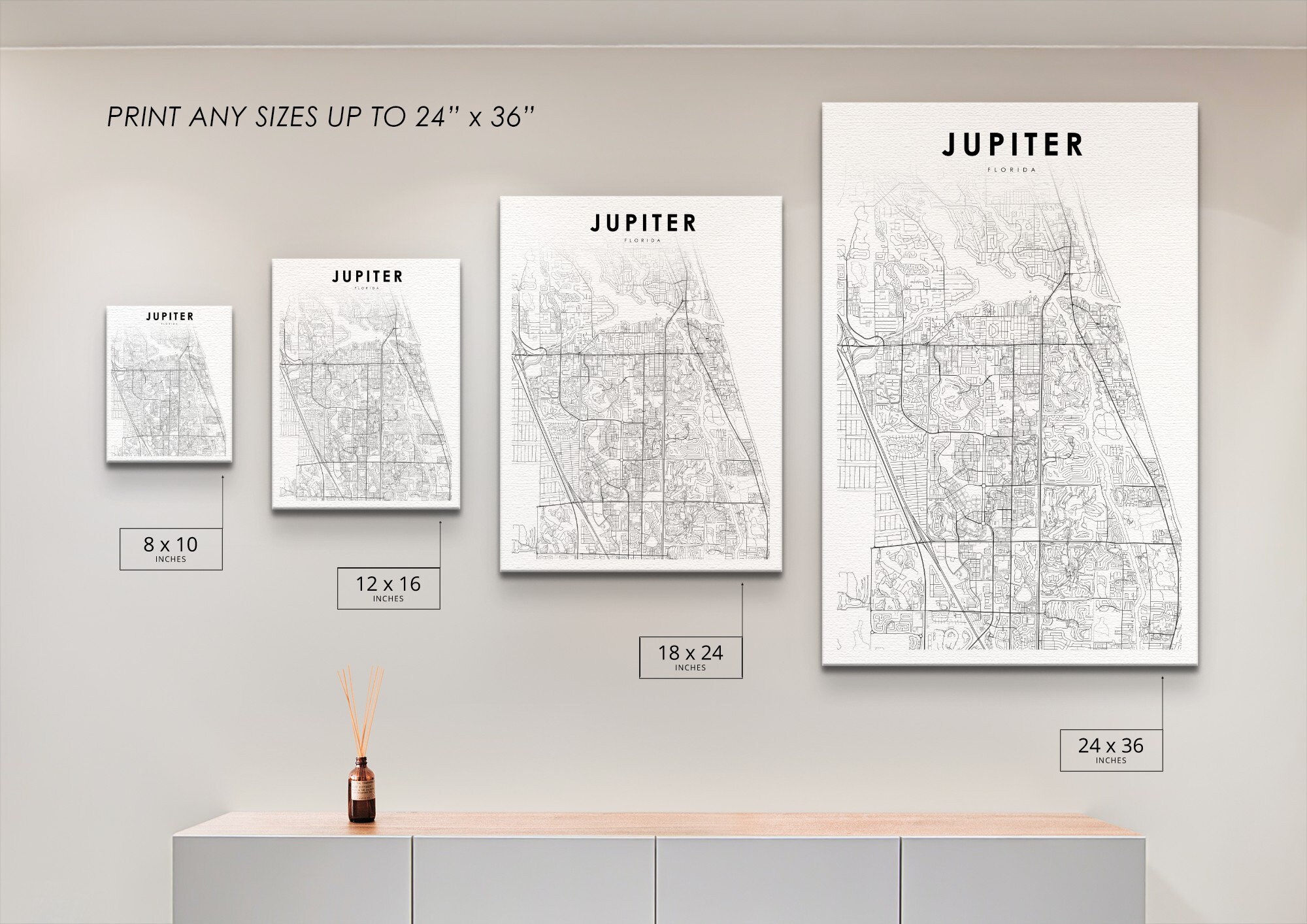 Jupiter FL Map Print, Florida USA Map Art Poster, Palm Beach County ...