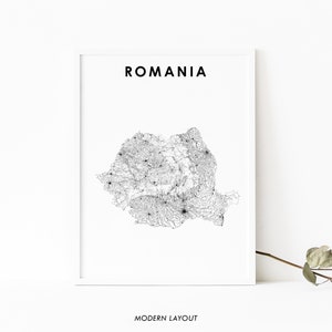 Roemenië kaart afdrukken, land routekaart Art Poster, România Romainian Boekarest, landkaart kunst, kinderkamer muur kantoor decor, afdrukbare kaart