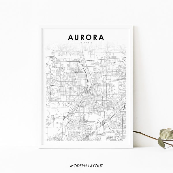 Aurora IL Map Print, Illinois USA Map Art Poster, City Street Road Map Print, Nursery Room Wall Office Decor, Printable Map