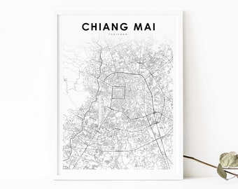 Chiang Mai Thailand Map Print, Map Art Poster, Chiengmai Chiangmai City Street Road Map Print, Nursery Room Wall Office Decor, Printable Map
