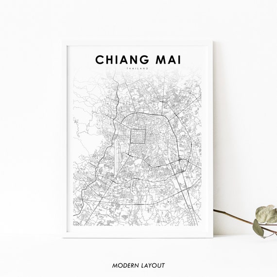 Chiang Mai Thailand Map Print, Map Art Poster, Chiengmai Chiangmai City Street Road Map Print, Nursery Room Wall Office Decor, Printable Map