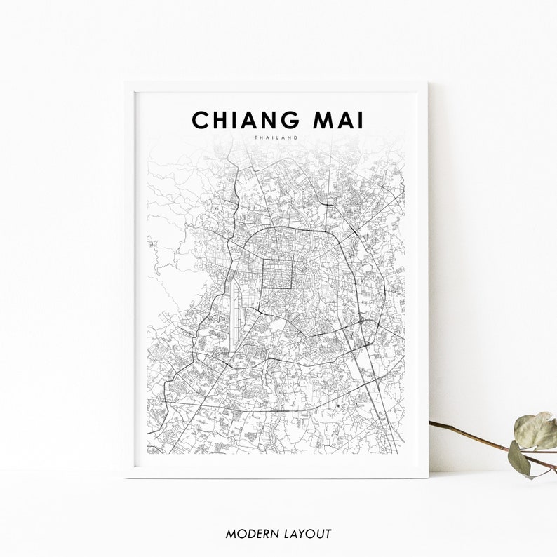 May include: A black and white map of Chiang Mai, Thailand, with the city name and "Modern Layout" text at the bottom.