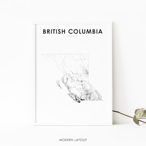 Impression de carte de la Colombie-Britannique Canada, impression de carte routière de l'État de la Colombie-Britannique, affiche d'art de la carte de Vancouver, décor de bureau de mur de salle de pépinière, carte imprimable