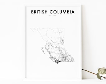 British Columbia Canada Map Print, BC Canada State Road Map Print, Vancouver Map Art Poster, Nursery Room Wall Office Decor, Printable Map