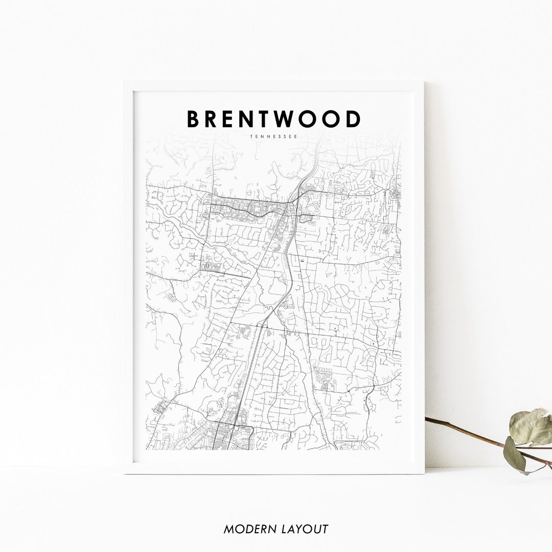 Brentwood TN Map Print, Tennessee USA Map Art Poster, Williamson, City ...
