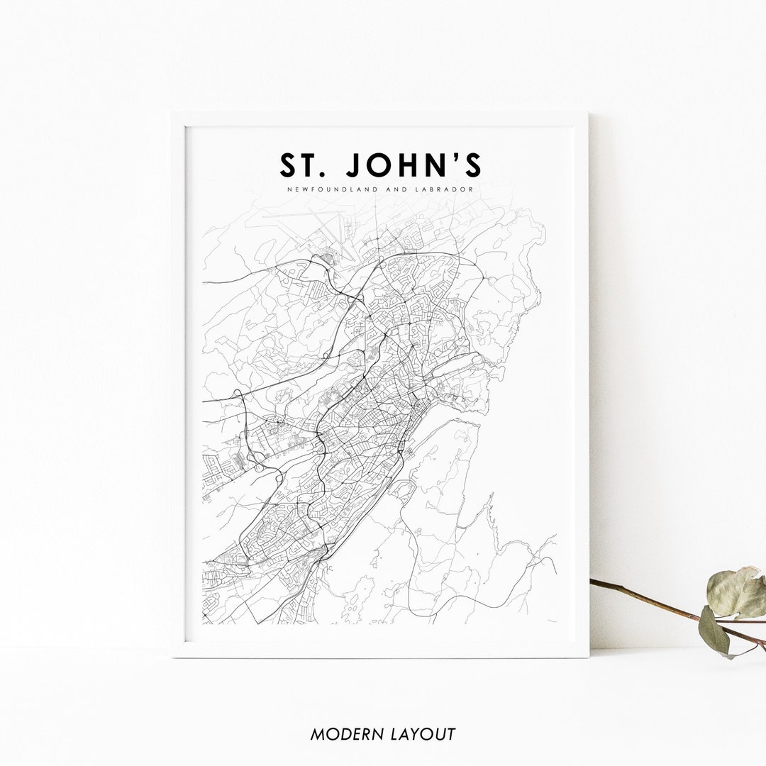 St. John's Newfoundland and Labrador Map Print, St Johns NL Canada Map ...