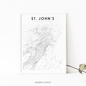 Impressão de mapa de St. John's Newfoundland e Labrador, pôster artístico de mapa de St. Johns NL Canadá, impressão de mapa de estradas de ruas da cidade, decoração de parede de escritório de berçário
