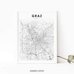 Impressão de mapa de Graz Áustria, pôster de arte de mapa, Gratz Styria Österreich, impressão de mapa de estradas de ruas da cidade, decoração de parede de quarto de berçário, mapa para impressão