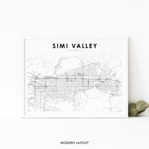 Simi Valley CA kaart afdrukken, Californië USA kaart Art Poster, Ventura, City Road Street kaart afdrukken, kinderkamer muur Office Decor, afdrukbare kaart