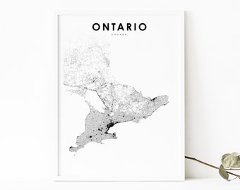 Impression de carte du sud de l’Ontario, impression de carte routière de l’Ontario, affiche d’art de carte du Canada, décor de bureau mural de chambre d’enfant, carte imprimable