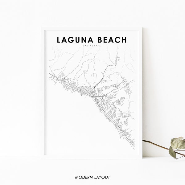 Laguna Beach CA Map Print, California USA Map Art Poster, Orange, City Street Road Map Print, Nursery Room Wall Office Decor, Printable Map