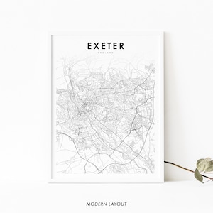 Exeter England Karte Print, UK Vereinigtes Königreich Karte Art Poster, Devon City Street Road Map Print, Kinderzimmer Wand Büro Dekor, druckbare Karte