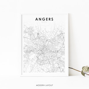 Angers Frankreich Karte Drucken, Karte Kunst Poster, Maine-et-Loire Pays Loire Stadt Straße Straße Karte Drucken, Kinderzimmer Wand Büro Dekor, druckbare Karte