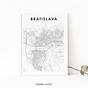 Impressão de mapa de Bratislava Eslováquia, pôster de arte de mapa, Pressburg, impressão de mapa de estrada de rua da cidade, decoração de escritório de parede de quarto de berçário, mapa imprimível