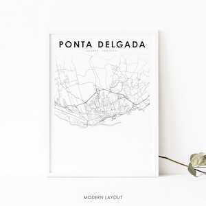 Ponta Delgada Azores Map Print, Portugal Road Map Poster, São Miguel Açores Map Art, Nursery Room Wall Office Decor, Printable Map