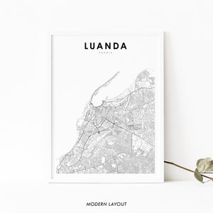 Impresión de mapas de Luanda Angola, cartel de arte de mapas, São Paulo Loanda Africa, impresión de mapas de calles de la ciudad, decoración de la oficina de la pared de la guardería, mapa imprimible