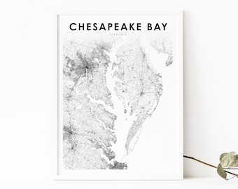 Chesapeake Bay VA Map Print, Maryland Virginia USA Map Art Poster, City Street Road Map Print, Nursery Room Wall Office Decor, Printable Map