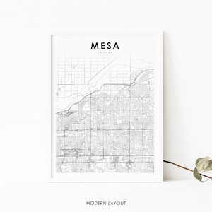 Mesa AZ carte impression, Arizona USA carte Art affiche, ville rue route carte impression, pépinière chambre mur bureau Decor, carte imprimable