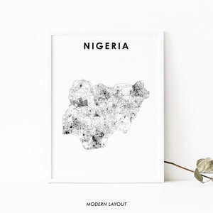 Nigeria kaart afdrukken, land routekaart kunst poster, Afrika Nijeriya Abuja Lagos kaart kunst, kinderkamer muur kantoor decor, afdrukbare kaart
