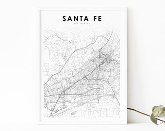 Santa Fe NM Map Print, New Mexico USA Map Art Poster, City Street Road Map Print, Nursery Room Wall Office Decor, Printable Map