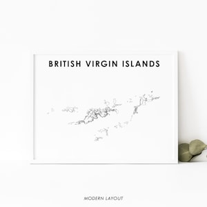 Impressão de mapa das Ilhas Virgens Britânicas, pôster de mapa de estradas do país, cidade de estrada, arte de mapa do Caribe, decoração de parede de escritório de berçário, mapa para impressão