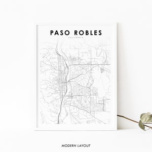 Paso Robles CA Karte Print, Kalifornien USA Karte Art Poster, El Paso de Robles, Stadt Straße Road Map Print, Kinderzimmer Büro Wand Dekor