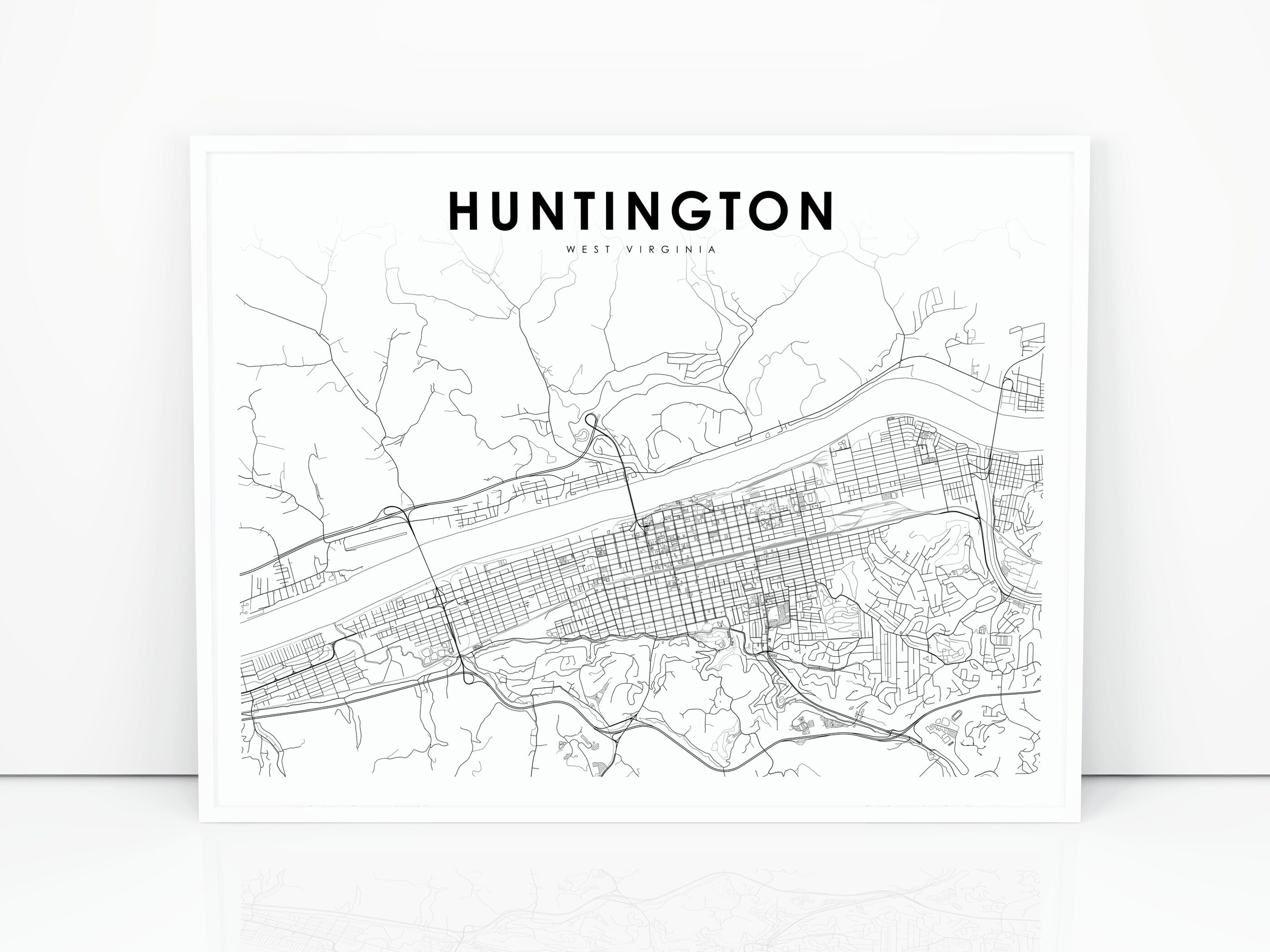 Huntington WV Map Print West Virginia USA Map Art Poster Etsy