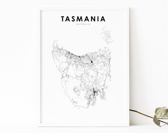Tasmania Australia Mapa Impresión, Cartel de arte de la hoja de ruta, TAS Tassie Hobart, Arte del mapa, Decoración de la oficina de la pared de la sala de la guardería, Mapa imprimible
