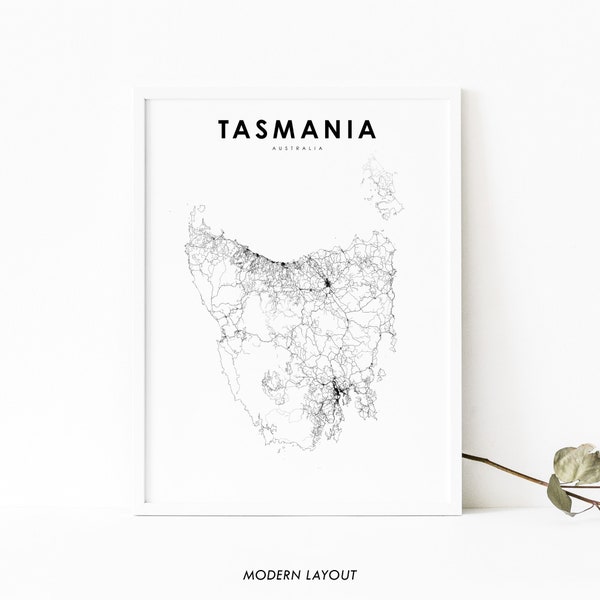 Tasmania Australia Map Print, Road Map Art Poster, TAS Tassie Hobart, Map Art, Nursery Room Wall Office Decor, Printable Map