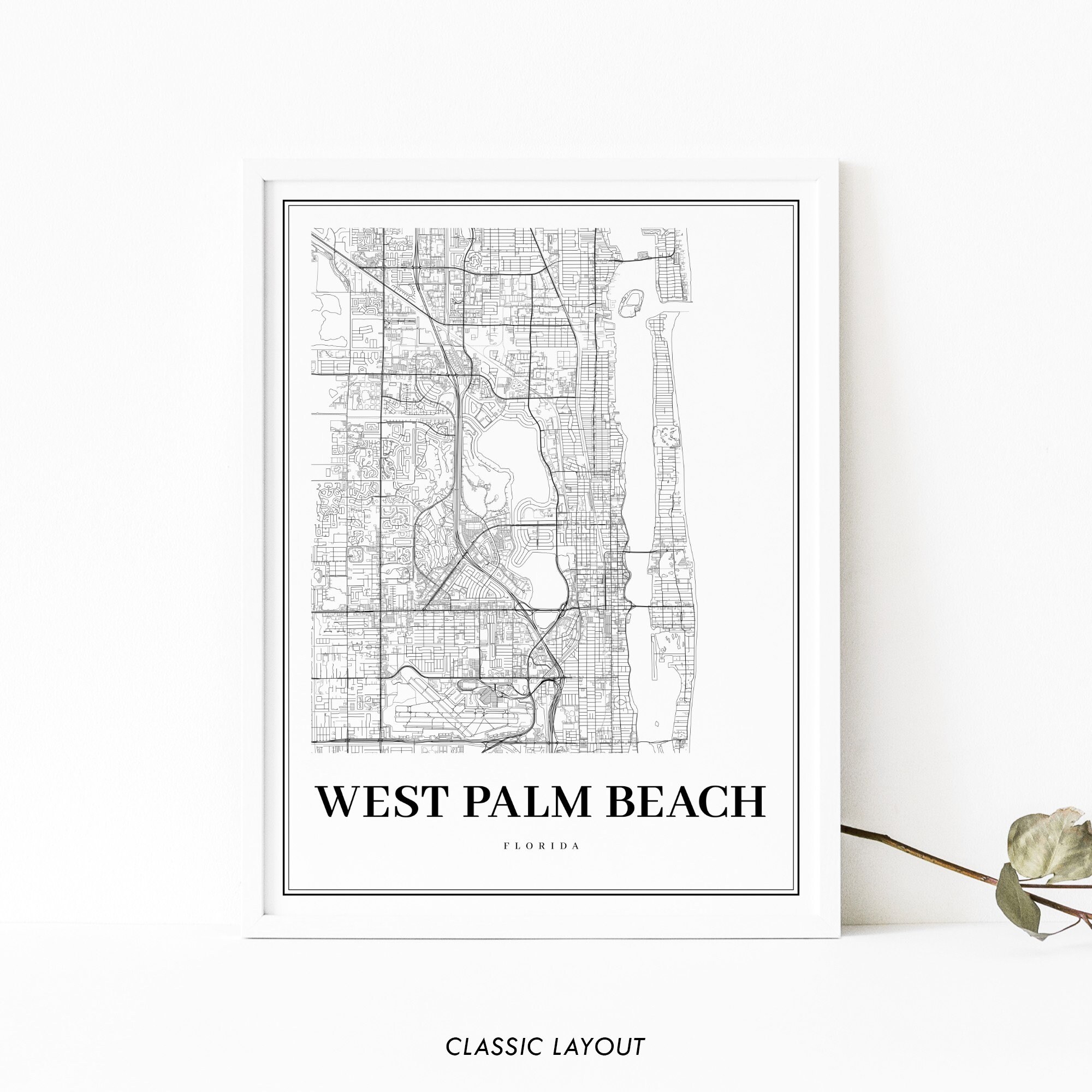 West Palm Beach FL Map Print Florida USA Map Art Poster City | Etsy