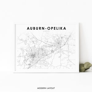 Auburn-Opelika AL Map Print, Alabama USA Map Art Poster, City Street Road Map Print, Kinderkamer Kantoor Muur Decor, Afdrukbare kaart