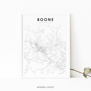 Boone NC Karte Print, North Carolina USA Karte Art Poster, Watauga, City Street Road Map Print, Kinderzimmer Wand Büro Dekor, druckbare Karte