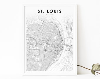 Downtown St. Louis MO Map Print, Missouri USA Map Art Poster, City Street Road Map Print, Nursery Room Wall Office Decor, Printable Map