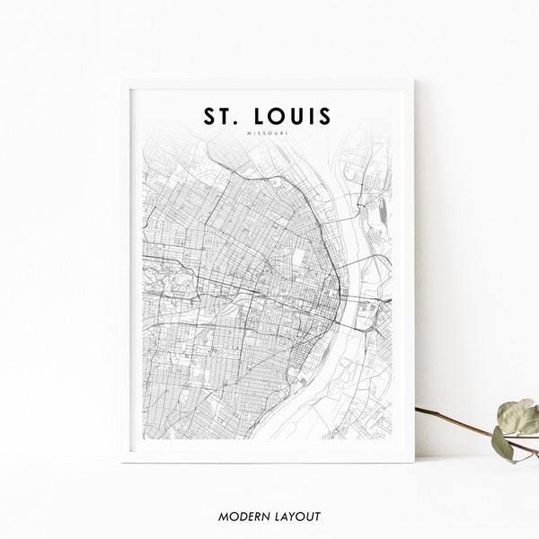 Downtown St. Louis MO Map Print, Missouri USA Map Art Poster, City Street Road Map Print, Nursery Room Wall Office Decor, Printable Map