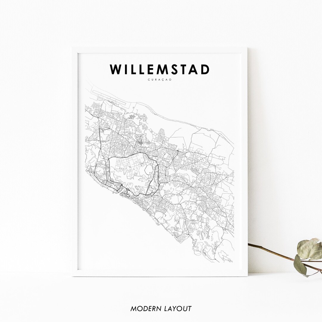 Willemstad Curacao Map Print, Curaçao Map Art Poster, Netherlands, City ...