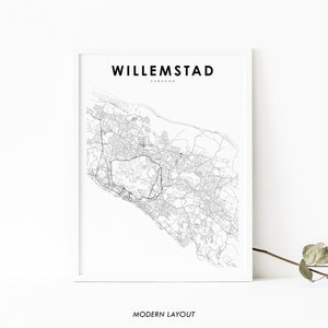 Willemstad Curacao Karte Print, Curaçao Karte Kunst Poster, Niederlande, City Street Road Map Print, Kinderzimmer Wand Büro Dekor, druckbare Karte