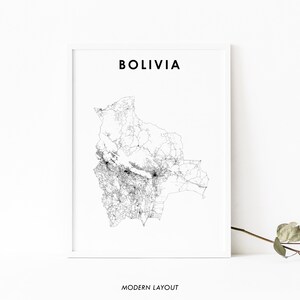 Bolivia Map Print, Road Map Poster, South America Sucre La Paz Santa Cruz de Sierra Map Art, Nursery Room Wall Office Decor, Printable Map