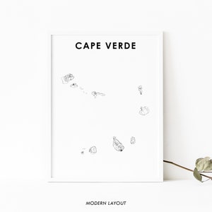 Kaapverdië kaart afdrukken, routekaart kunst poster, Praia Cabo Verde Kabu Verdi Portugal kaart kunst, kinderkamer muur kantoor decor, afdrukbare kaart