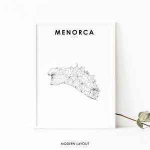 Menorca Spanien Karte Print, Menorca Road Map Poster, Balearen Monte Toro España Karte Kunst, Kinderzimmer Wand Büro Dekor, druckbare Karte
