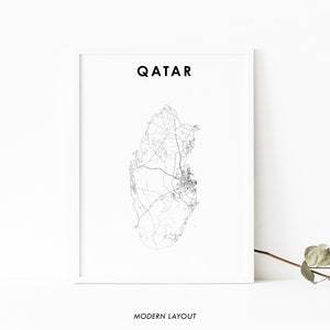 Qatar kaart afdrukken, land routekaart Art Poster, Doha Qatar Arabische Midden-Oosten, landkaart kunst, kinderkamer muur kantoor decor, afdrukbare kaart