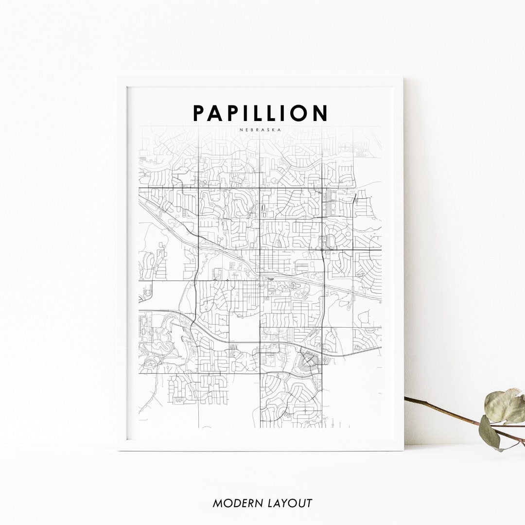 Papillion NE Map Print, Nebraska USA Map Art Poster, Sarpy County, City