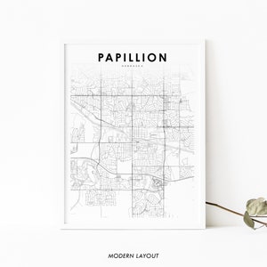Papillion NE Map Print, Nebraska USA Map Art Poster, Sarpy County, City Road Street Map Print, Nursery Room Wall Office Decor, Printable Map