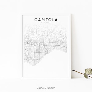 Capitola CA Karte Print, Kalifornien USA Karte Kunst Poster, Santa Cru County Stadt Karte Drucken, Kinderzimmer Büro Wand Dekor, druckbare Karte