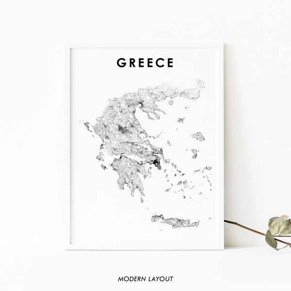 Greece Map Print, Greece Road Map Poster, Ελλάδα Greek Hellas Athens Map Art, Nursery Room Wall Office Decor, Printable Map