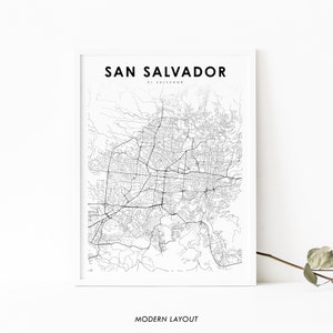 Impressão de mapa de San Salvador El Salvador, pôster de arte de mapa, impressão de mapa de estrada de rua da cidade, decoração de escritório de parede de berçário, mapa imprimível