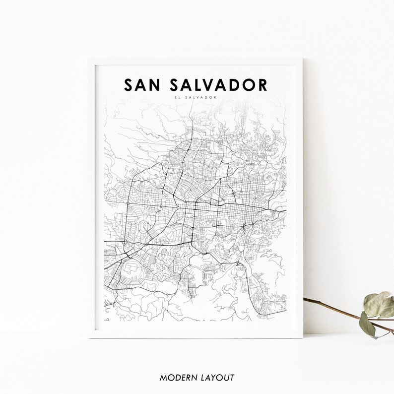San Salvador El Salvador Map Print, Map Art Poster, City Street Road Map Print, Nursery Room Wall Office Decor, Printable Map image 1