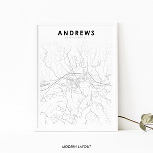 Andrews NC Map Print, North Carolina USA Map Art Poster, Cherokee, City Street Road Map Print, Nursery Room Wall Office Decor, Printable Map
