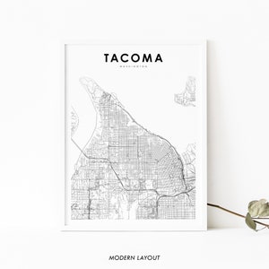 Tacoma WA Map Print, Washington USA Karte Kunst Poster, Seattle, City Street Road Map Print, Kinderzimmer Wand Büro Dekor, druckbare Karte